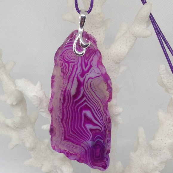 Crazy Lace Agate Necklace on Waxed Cotton Cord - Picture 2 of 12